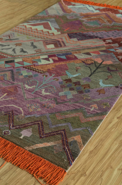 MERA PEEHAR LES-894 RosePetal/PlumRaisin - Rectangular handmade wool rug with geometric shapes by Jaipur Rugs - view 3